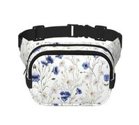 Flowers and Cornflowers Daisies Print Fashion Waist Packs Square Layer Waist Bag Black Belt Bag with Adjustable Strap, Black, One Size