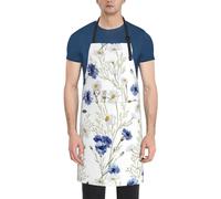Flowers And Cornflowers Daisies Print Kitchen Apron With Pockets Versatile Adjustable Chef Bbq Grilling Smock For Adults