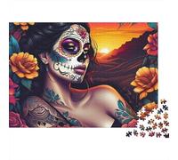 Flowers And Eyes 1000 Pieces Sugar Skull Recycled Cardboard Puzzle for Rainy Day Indoor Activity Family Game Night Senior Citizens Senior Centre Activity Gift 52x38cm/1000pcs
