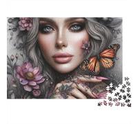 Flowers And Eyes 1000pc Tattoo Woman Heavy-duty Cardboard Puzzle for Brain Teaser Lovers Team Building Leisure Entertainment Home Leisure Time 52x38cm/1000pcs