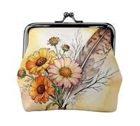 Flowers and Feathers Coin Purse-Leather Kiss Lock Wallet Small Clutch