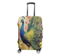Flowers And Feathers Travel Luggage Cover Stretchable Airplane Suitcase Protector Sleeve Universal Washable Fit for 19-32 Inch Checked Baggage,Water Resistant Durable Luggage Protector X-Large, white