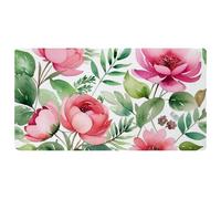 Flowers and Green Leaves Pattern Non-Slip Bath & Kitchen Mat,Oil & Water Absorbent, Quick Dry