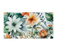 Flowers and Green Leaves Pattern Non-Slip Bath & Kitchen Mat,Oil & Water Absorbent, Quick Dry