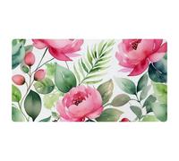 Flowers and Green Leaves Pattern Non-Slip Bath & Kitchen Mat,Oil & Water Absorbent, Quick Dry