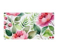 Flowers and Green Leaves Pattern Non-Slip Bath & Kitchen Mat,Oil & Water Absorbent, Quick Dry