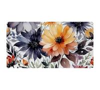 Flowers and Green Leaves Pattern Non-Slip Bath & Kitchen Mat,Oil & Water Absorbent, Quick Dry