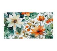 Flowers and Green Leaves Pattern Non-Slip Bath & Kitchen Mat,Oil & Water Absorbent, Quick Dry