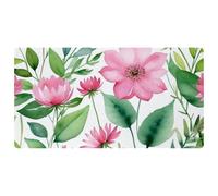Flowers and Green Leaves Pattern Non-Slip Bath & Kitchen Mat,Oil & Water Absorbent, Quick Dry