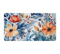 Flowers and Green Leaves Pattern Non-Slip Bath & Kitchen Mat,Oil & Water Absorbent, Quick Dry