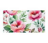 Flowers and Green Leaves Pattern Non-Slip Bath & Kitchen Mat,Oil & Water Absorbent, Quick Dry