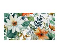 Flowers and Green Leaves Pattern Non-Slip Bath & Kitchen Mat,Oil & Water Absorbent, Quick Dry