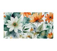 Flowers and Green Leaves Pattern Non-Slip Bath & Kitchen Mat,Oil & Water Absorbent, Quick Dry