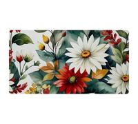 Flowers and Green Leaves Pattern Non-Slip Bath & Kitchen Mat,Oil & Water Absorbent, Quick Dry