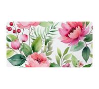 Flowers and Green Leaves Pattern Non-Slip Bath & Kitchen Mat,Oil & Water Absorbent, Quick Dry