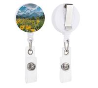 Flowers and Green Plants Retractable Badge Reel - Personalized ID Name Badge Holder with Lanyard Cute Badges Reel Holder Round Nurse Doctor Name Tag Badges Clip for Work