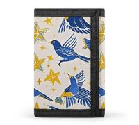 Flowers And Green Plants Trifold Wallet Front Pocket Coin Purse - Slim Credit Card Holder for Men & Women, Star Bird Print, One Size, Classic