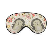 Flowers and Hedgehog Sleep Mask Blindfold Watercolor Animals Adjustable Super-Smooth Soft Eye Mask Cover for Men Women Travel and Nap