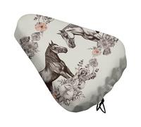 Flowers and Horses Hand Drawn Bike Seat Cushion Waterproof Bicycle Seat Cover with Drawstring Comfort Dustproof Rain Proof Protection Bike Seat for Outdoor Most Bicycles Mountain Road Bikes