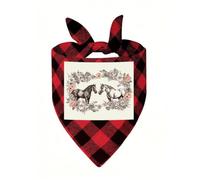 Flowers and Horses Hand Drawn Dog Bandana Plaid Triangle Pets Scarf | Funny Dog Neckwear Washable Triangle Bibs Kerchief Pet Costume Accessories for Small Medium Large Dogs Cats Birthday Gift