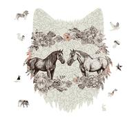 Flowers and Horses Hand Drawn Jigsaw Puzzle 175PCS Wolf Head Design Puzzle Wooden Jigsaw Puzzles for Adults Families