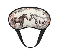 Flowers and Horses Hand Drawn Sleep Mask for Side Sleeper Soft Breathable Sleeping Eye Mask Blackout Silk Eye Sleep Shade Cover with Elastic Strap Night Blindfold for Women Men Travel Nap