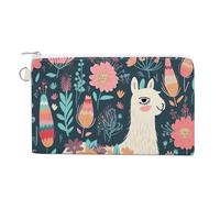 Flowers And Horses Hand Drawn Wallet for Men Women Canvas Coin Purse Zippered Change Holder with Secure Closure, Cute Llama Floral, One Size, Cute Llama Floral
