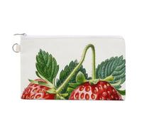 Flowers And Horses Hand Drawn Wallet for Men Women Canvas Coin Purse Zippered Change Holder with Secure Closure, Two Strawberries, One Size, Two Strawberries