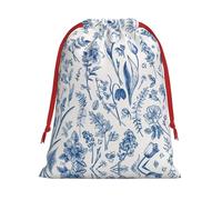 Flowers And Leaves Print Santa Sack Drawstring Bags For Presents, Reusable Plush Holiday Fabric Gift Bags- L Size