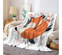 Flowers And Leaves Sherpa Throw Blanket 200 x 220 cm Cartoon cute fox Soft Flannel Fleece Warm Lightweight Cozy Sofa Couch Bed Travel Camping Bedroom