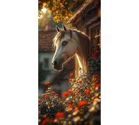Flowers and Plants Diamond Painting Kits for Kids Adults, Full Drill DIY Diamond Art, Easy to Create Craft for Beginners, Craft Gift for Friends & Family, Home Wall Decoration (Horse 20x40cm) R-208