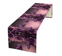 Flowers and Purple Butterfly Linen Table Runner 72 Inches Long Farmhouse Table Runners Dining Table Dresser Runner Scarves Tabletop Decoration for Kitchen Home Party Holiday