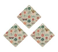 Flowers And Red Green Dragonflies Car Air Freshener, 3 Pcs Rhombus Hanging Air Freshener Cards, Long Lasting Fragrance Scented Cards for Car, Home, Office Black-style