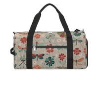 Flowers And Red Green Dragonflies Gym Bag for Men Women, Waterproof Gym Tote Bags, Large Duffel Bag for Travel Workout