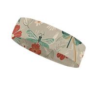 Flowers and Red Green Dragonflies Headbands for Women & Men Sports Headband, Fits All Head Sizes, Ultra Absorbent & Non-Slip Sweatband for Running, Yoga, Gym