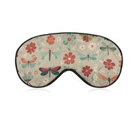 Flowers and Red Green Dragonflies Sleep Mask with Adjustable Strap, Breathable Sleep Masks for Women Men, Soft Eye Mask for Side Sleepers, Travel, Office Nap, Airplane & Blocking Light