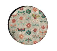 Flowers and Red Green Dragonflies Spare Tire Cover, 24inch Oxford Wheel Protector Travel Accessories, Waterproof Dustproof Wheel Tire Covers for RV Jeep SUV Camper Truck