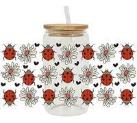 Flowers and Seven-Star Ladybugs UV DTF Cup Wrap Stickers,UV DTF Cup Wrap Transfer Stickers Decals DIY Fall Waterproof Autumn Theme Flower Rub on Transfers for Glass Cups Iron-on Trim