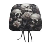 Flowers And Skull 1 PCS Car Headrest Cover Universal Headrest Covers Soft Breathable Car Head Rest Covers Set Elastic Head Rest Protector Auto Seat Cover Vehicle Accessories for Cars, Truck, Suv, Van