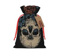 (Flowers And Sugar Horror Skull) Christmas Burlap Gifts Bag With Drawstring Xmas Linen Burlap Gift Candy Pouch For Wedding Party Festival Decorating S