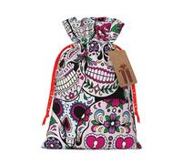 (Flowers And Sugar Horror Skull) Christmas Burlap Gifts Bag With Drawstring Xmas Linen Burlap Gift Candy Pouch For Wedding Party Festival Decorating S