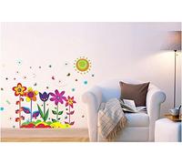 Flowers and Sun Decal Room Decor Colorful Wall Stickers Pick Your Color Living Room Decoration Art Deco Home Decor Tulips with Sun