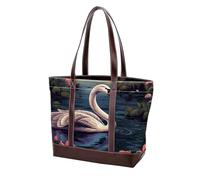 Flowers and Swans-1563 Shoulder Purses for Women Large Soft Washed Leather Purses and Durable Handbags, Multicolor 04, 33.8x12x31cm/13.3x4.7x12.2 in
