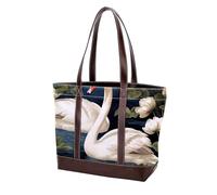 Flowers and Swans-1563 Shoulder Purses for Women Large Soft Washed Leather Purses and Durable Handbags, Multicolor 07, 33.8x12x31cm/13.3x4.7x12.2 in