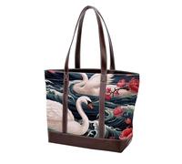 Flowers and Swans-1563 Shoulder Purses for Women Large Soft Washed Leather Purses and Durable Handbags, Multicolor 03, 33.8x12x31cm/13.3x4.7x12.2 in