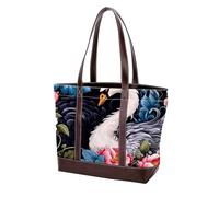 Flowers and Swans-1563 Shoulder Purses for Women Large Soft Washed Leather Purses and Durable Handbags, Multicolor 05, 33.8x12x31cm/13.3x4.7x12.2 in
