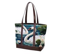 Flowers and Swans-1563 Shoulder Purses for Women Large Soft Washed Leather Purses and Durable Handbags, Multicolor 06, 33.8x12x31cm/13.3x4.7x12.2 in