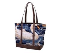 Flowers and Swans-1563 Shoulder Purses for Women Large Soft Washed Leather Purses and Durable Handbags, Multicolor 01, 33.8x12x31cm/13.3x4.7x12.2 in
