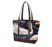Flowers and Swans-1563 Shoulder Purses for Women Large Soft Washed Leather Purses and Durable Handbags, Multicolor 09, 33.8x12x31cm/13.3x4.7x12.2 in