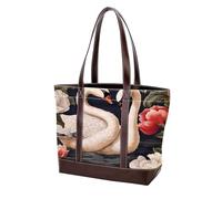 Flowers and Swans-1563 Shoulder Purses for Women Large Soft Washed Leather Purses and Durable Handbags, Multicolor 02, 33.8x12x31cm/13.3x4.7x12.2 in